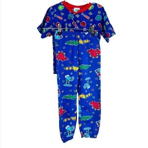 VTG 90s Kids Matching Set Size 4 Short Sleeve Joggers AOP Neon Dinosaur Baseball